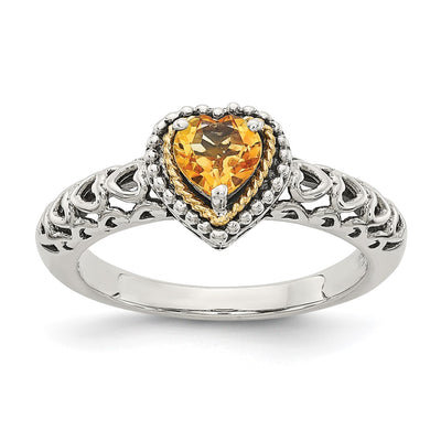 Sterling silver citrine heart ring