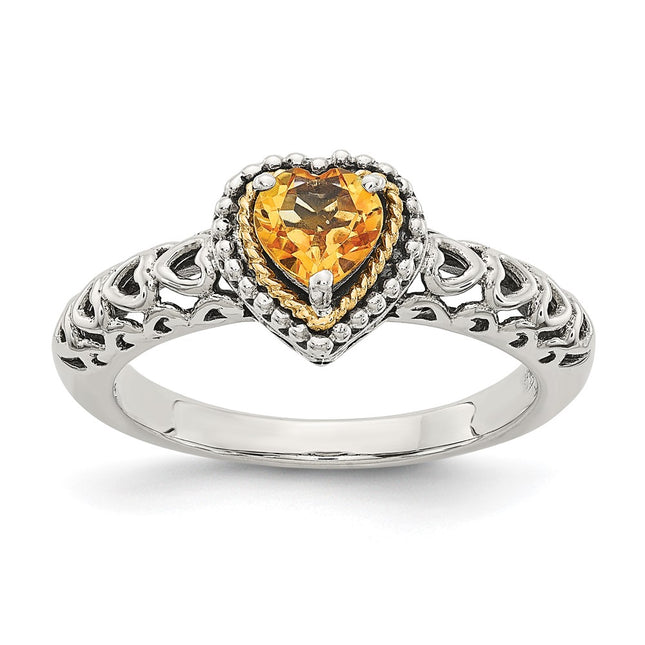 Sterling silver citrine heart ring
