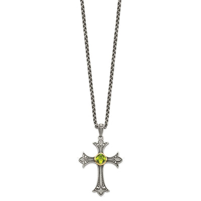 Shey Couture Sterling Silver with 14K Accent Antiqued Diamond and Cushion Bezel Peridot Necklace