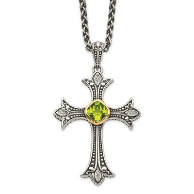 Shey Couture Sterling Silver with 14K Accent Antiqued Diamond and Cushion Bezel Peridot Necklace