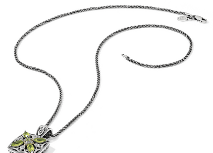 Shey Couture Sterling Silver with 14K Accent Antiqued Diamond and Marquise Peridot Necklace
