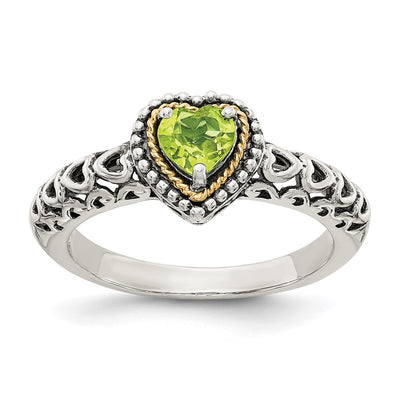 Sterling silver peridot heart ring