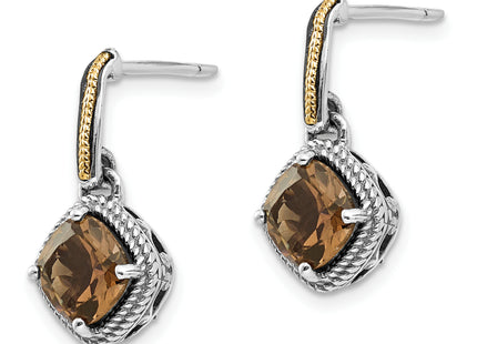 Shey Couture Sterling Silver with 14K Accent Antiqued Cushion Smoky Quartz Post Dangle Earrings