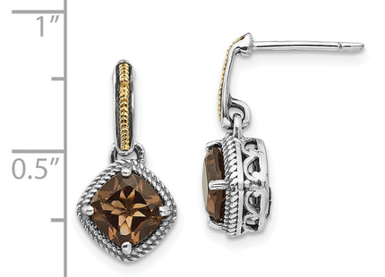 Shey Couture Sterling Silver with 14K Accent Antiqued Cushion Smoky Quartz Post Dangle Earrings