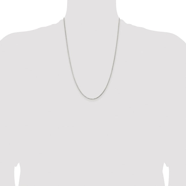 Sterling Silver Rhodium-plated Diamond-cut Round Box Chain, 22 x 1.3mm