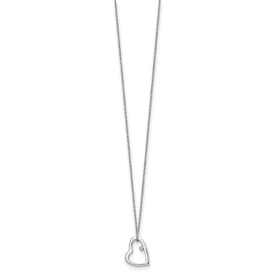 White Ice Sterling Silver Rhodium-plated Diamond Open Heart Necklace with Extender, 20 x 21mm