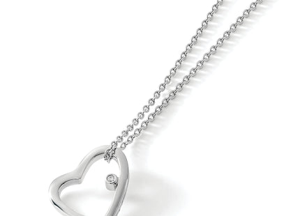 White Ice Sterling Silver Rhodium-plated Diamond Open Heart Necklace with Extender, 20 x 21mm