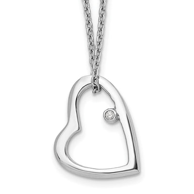 White Ice Sterling Silver Rhodium-plated Diamond Open Heart Necklace with Extender, 20 x 21mm