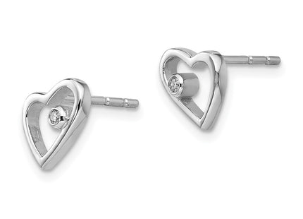 Sterling silver diamond heart earrings, alternate view