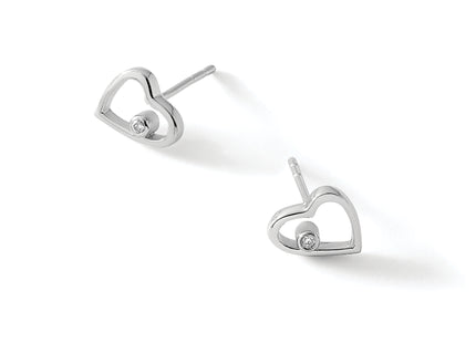 White Ice Sterling Silver Rhodium-plated Diamond Open Heart Post Earrings, 8 x 9mm