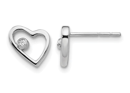 Sterling silver diamond heart earrings