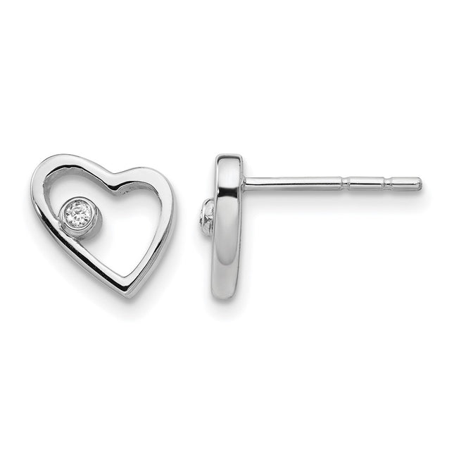 Sterling silver diamond heart earrings
