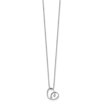 White Ice Sterling Silver Rhodium-plated Diamond Open Heart Necklace with Extender, 20 x 20mm