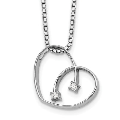 White Ice Sterling Silver Rhodium-plated Diamond Open Heart Necklace with Extender, 20 x 20mm