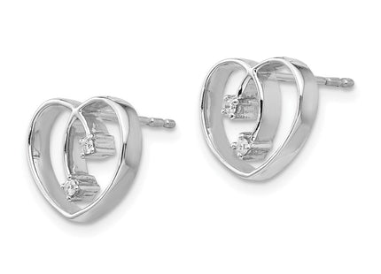 White Ice Sterling Silver Rhodium-plated Diamond Heart Post Earrings (Style QW158)