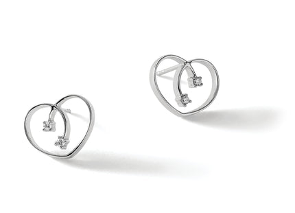 White Ice Sterling Silver Rhodium-plated Diamond Heart Post Earrings, 10 x 13mm