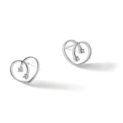 White Ice Sterling Silver Rhodium-plated Diamond Heart Post Earrings, 10 x 13mm