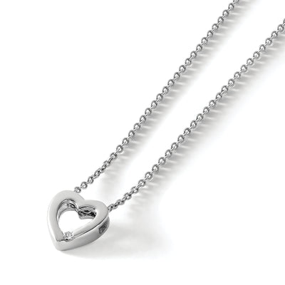 White Ice Sterling Silver Rhodium-plated Diamond Heart Necklace with Extender, 20 x 12mm