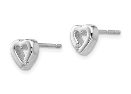 Sterling silver diamond heart earrings, alternate view
