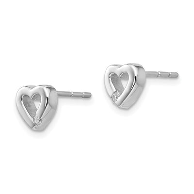 White Ice Sterling Silver Rhodium-plated Diamond Open Heart Post Earrings, 7 x 8mm