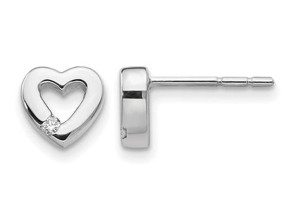 Sterling silver diamond heart earrings