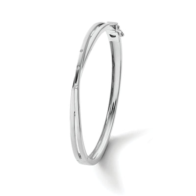 White Ice Sterling Silver Rhodium-plated Diamond Crossover Bangle Bracelet