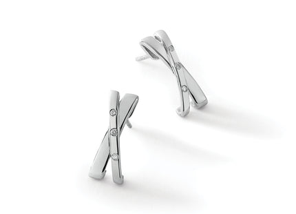 White Ice Sterling Silver Rhodium-plated Diamond Crossover Post Earrings