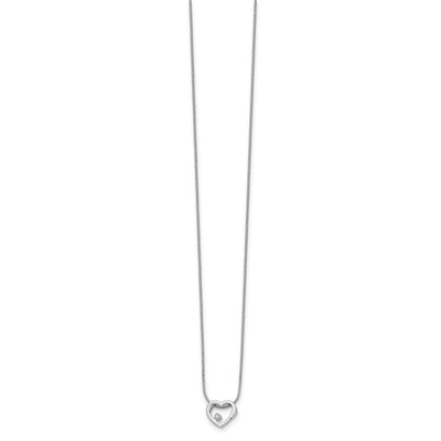 White Ice Sterling Silver Rhodium-plated Diamond Open Heart Necklace with Extender, 20 x 18mm