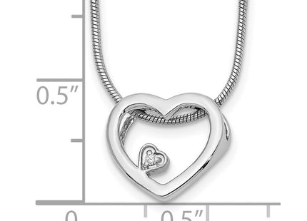 White Ice Sterling Silver Rhodium-plated Diamond Open Heart Necklace with Extender (Style QW170-18)