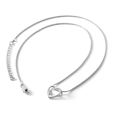 White Ice Sterling Silver Rhodium-plated Diamond Open Heart Necklace with Extender, 20 x 18mm