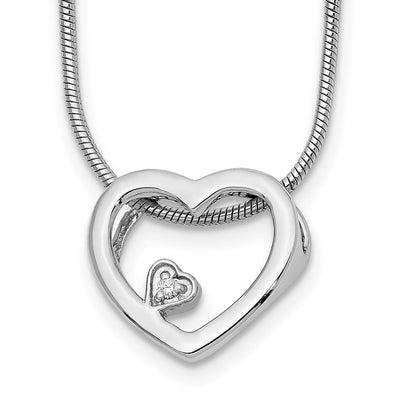White Ice Sterling Silver Rhodium-plated Diamond Open Heart Necklace with Extender, 20 x 18mm
