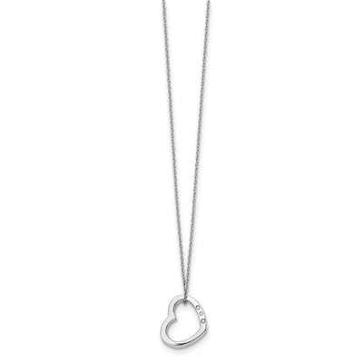 White Ice Sterling Silver Rhodium-plated Diamond Open Heart Necklace with Extender, 20 x 16mm