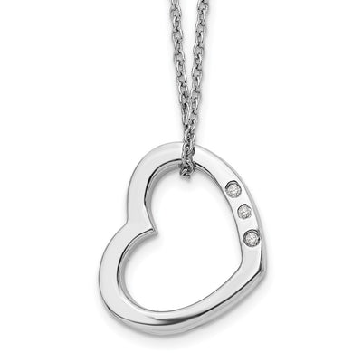 White Ice Sterling Silver Rhodium-plated Diamond Open Heart Necklace with Extender, 20 x 16mm