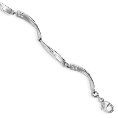 White Ice Sterling Silver Rhodium-plated Satin and Polished Diamond Bracelet with Extender
