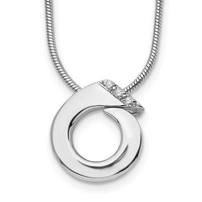 White Ice Sterling Silver Rhodium-plated Open Circle Diamond Necklace with Extender, 20 x 15mm