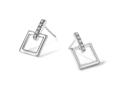 White Ice Sterling Silver Rhodium-plated Diamond Open Square Dangle Earrings