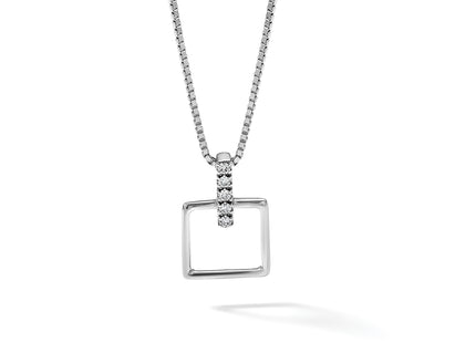 White Ice Sterling Silver Rhodium-plated Diamond Open Squared Necklace with Extender