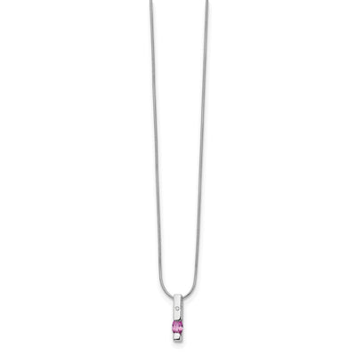 White Ice Sterling Silver Rhodium-plated Diamond and Pink Tourmaline Necklace with Extender