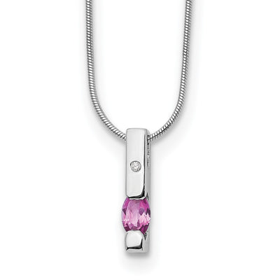 White Ice Sterling Silver Rhodium-plated Diamond and Pink Tourmaline Necklace with Extender