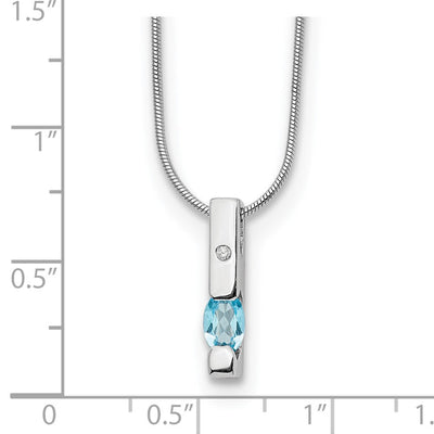 White Ice Sterling Silver Rhodium-plated Diamond and Blue Topaz Necklace with Extender, 18 x 0.8mm