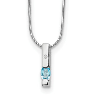 White Ice Sterling Silver Rhodium-plated Diamond and Blue Topaz Necklace with Extender (Style QW209BT-18)