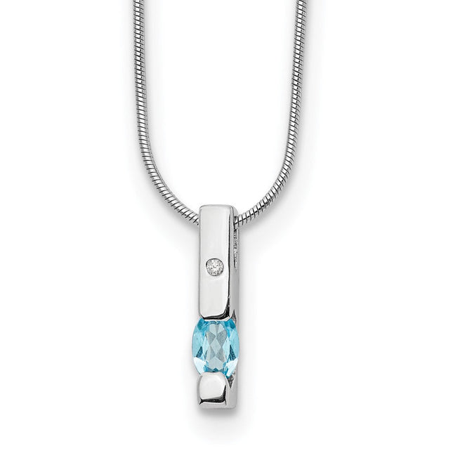 White Ice Sterling Silver Rhodium-plated Diamond and Blue Topaz Necklace with Extender, 18 x 0.8mm