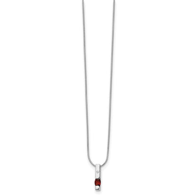 White Ice Sterling Silver Rhodium-plated Diamond and Garnet Necklace with Extender, 18 x 0.8mm