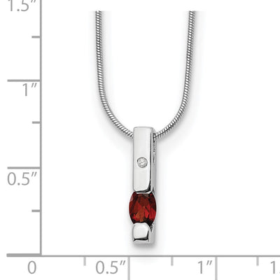 White Ice Sterling Silver Rhodium-plated Diamond and Garnet Necklace with Extender, 18 x 0.8mm