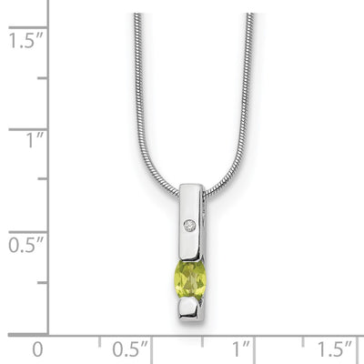 White Ice Sterling Silver Rhodium-plated Diamond and Peridot Necklace with Extender, 18 x 0.8mm