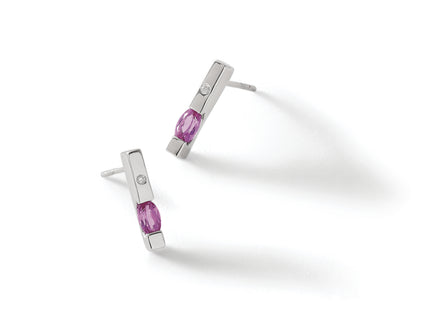 White Ice Sterling Silver Rhodium-plated Diamond and Pink Tourmaline Post Dangle Earrings