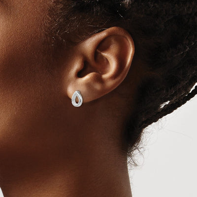 White Ice Sterling Silver Rhodium-plated Diamond Teardrop Post Earrings, 7 x 7mm