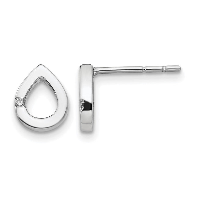 White Ice Sterling Silver Rhodium-plated Diamond Teardrop Post Earrings, 7 x 7mm
