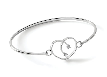 White Ice Sterling Silver Rhodium-plated Diamond Heart Bangle