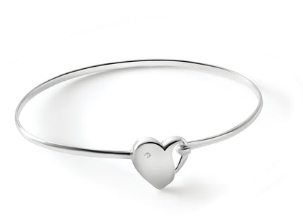 White Ice Sterling Silver Rhodium-plated Diamond Heart Bangle Bracelet